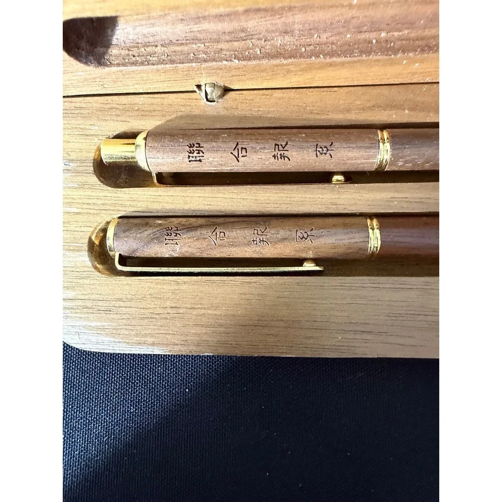 Vintage Wooden Pen Pencil Set OS Brown Excellent‎ Chinese Calligraphy Case